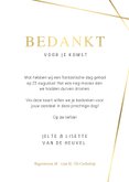 Stijlvolle bedankkaart trouwen met gouden geo lijnen en foto 3