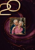 Stijlvolle rode marmer swirl fotocollage kerstkaart 2027 2