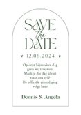 Stijlvolle save the date trouwkaart grafisch olijfgroen 3