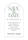 Stijlvolle save the date trouwkaart grafisch olijfgroen 3