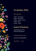 Stijlvolle trouwkaart met gekleurde bloemen en gouden tekst 2