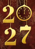 Stijlvolle zakelijke kerstkaart hangende cijfers 2027 klok 2