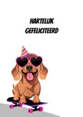 Stoere en lieve teckel op skateboard verjaardagskaart  2