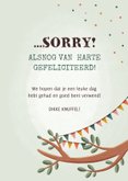 Te laat verjaardagskaart met luiaard, slingers en confetti 3