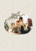 Trendy kerstkaart beige strik jaartal linnenlook met foto 2