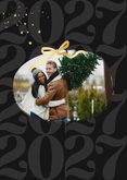 Trendy kerstkaart zwart strik jaartal goudlook met foto 2