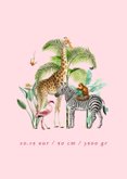 Trendy roze jungle geboortekaartje met giraf en zebra 2