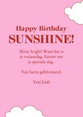 Trendy verjaardagskaart met zon roze happy birthday sunshine 3