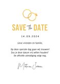 Trouwkaart save the date grappig cartoon humor hartjes goud 3