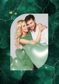 Trouwkaart Save the Date groen marmer stijlvol goud foto 2