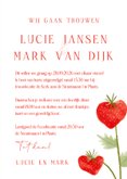 Trouwkaart uitnodiging aardbeien rood ruitjes 3