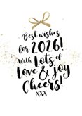Typografische kerstkaart foto kerstbal strik goud 2