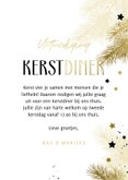 Uitnodiging kerstdiner zwart-wit goud met takjes en sterren 3