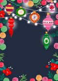 Uitnodiging kerstfeest kerstballen en lichtjes Achterkant