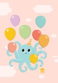 Uitnodiging kinderfeestje meisje met octopus met ballonnen 2