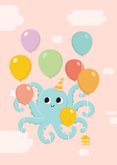 Uitnodiging kinderfeestje meisje met octopus met ballonnen 2