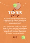 Uitnodiging kinderfeestje tennis foto racket bal veld 3