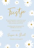 Uitnodiging party lichtblauw met bloemetjes en goud 3