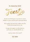 Uitnodiging verjaardagsfeest ballonnen goud beige foto 3