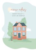 Verhuiskaart met illustratie van een huis en fotocollage 2