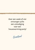 Verhuiskaart touw en label met foto van het nieuwe huis 3