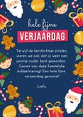 Verjaardag kerstkaart combi met vrolijke illustraties 3