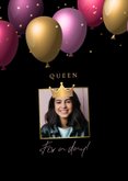 Verjaardagskaart birthday queen eigen foto met gouden kroon 2