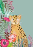 Verjaardagskaart bloemen en lief luipaard 2