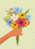 Verjaardagskaart bloemen vrouw kleurrijk vlinders  2