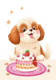 Verjaardagskaart felicitatie hond taart meisje vrouw  2