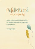 Verjaardagskaart felicitatie konijntjes ballonnen slingers 3