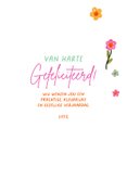 Verjaardagskaart felicitatie meisje vrouw hond bloemen  3