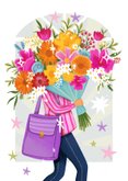 Verjaardagskaart felicitatie vrouw meisje vrolijke bloemen 2