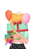 Verjaardagskaart felicitatie vrouw met kado's en bloemen 2
