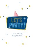 Verjaardagskaart hond feest humor confetti goud 2