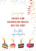 Verjaardagskaart met beer die jongleert met taartjes 3