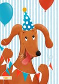 Verjaardagskaart met grappige hond en feesthoedje 2