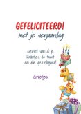 verjaardagskaart met naam jonglerende wasbeer met kuikens  3