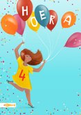Verjaardagskaart met vrolijk meisje en ballonnen 2