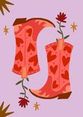 Verjaardagskaart pink heart cowboy boots  2