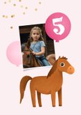 Verjaardagskaart pony ballonnen confetti kind roze 2