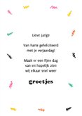 Verjaardagskaart regenboog potlood meisje goud 3