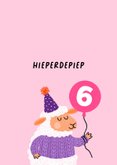 Verjaardagskaart schaap feestmuts roze 2