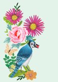Verjaardagskaart zomer bloemen met vlinders en vogel 2
