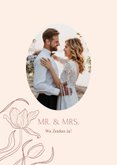 Vintage beige bedankkaart bruiloft met sierlijke bloemen 2