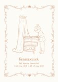 Vintage geboortekaartje met wieg en grote zus beige 2