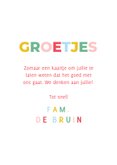 Vrolijke fotocollage kaart met regenboog typografie groetjes 3