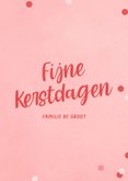 Vrolijke fotokerstkaart met roze kerstballen en confetti 3