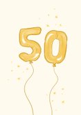 Vrolijke gele verjaardagkaart 50 jaar met cijfer ballonnen 2