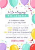 Vrolijke uitnodiging kinderfeestje met gekleurde ballonnen 3